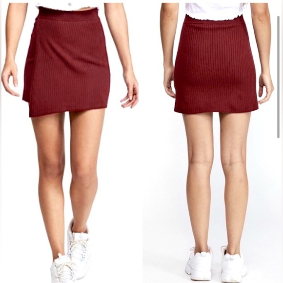 Free People Burgundy Faux Wrap Mini Skirt - Picture 5 of 6